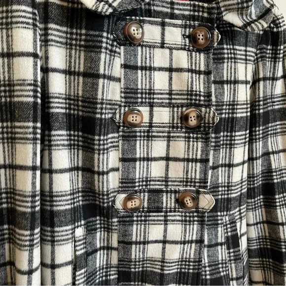 Pink Envelope Plaid Hooded Button Down Black and White Peacoat Junior’s Large - Picture 10 of 13